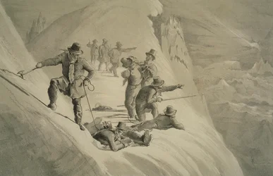 Admirando la vista, de Diez escenas en el último ascenso al Mont Blanc, incluyendo cinco vistas desde la cumbre, por J.D.H. Browne, publicado en 1853